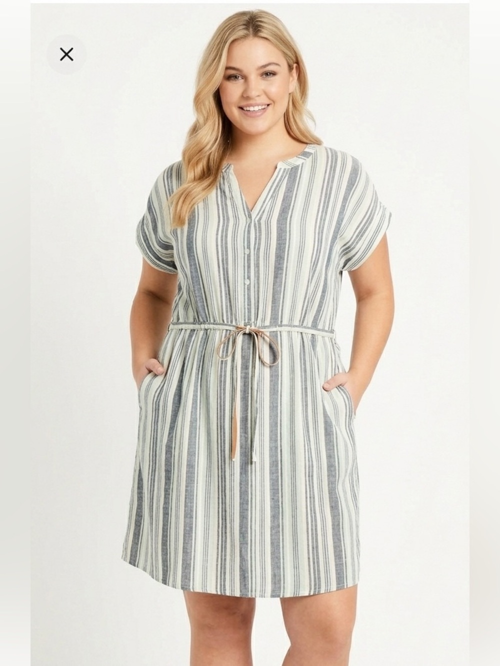 Time and Tru Striped Blue and White Dress size XLarge linen rayon fabric blend